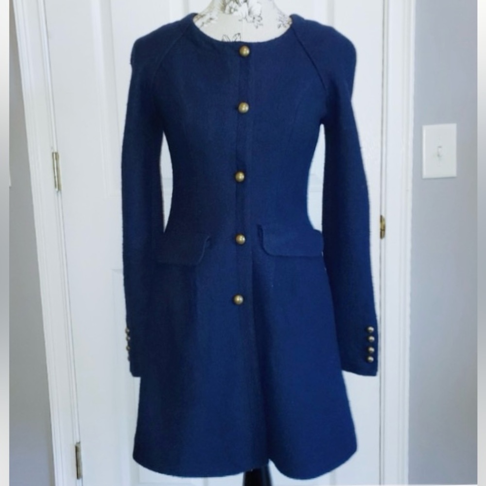 FREE PEOPLE XS Military Pea Coat, Wool Blend